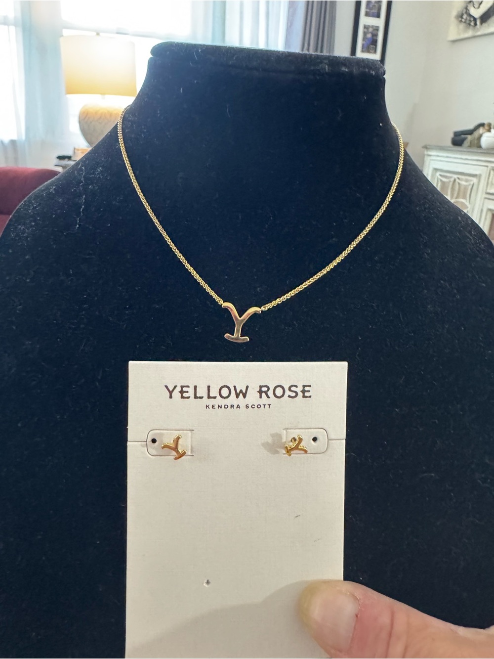 Kendra Scott Yellow Rose Gold 'Y' Pendant Necklace and Studs with Dusty’s